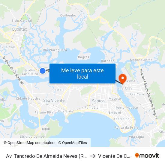 Av. Tancredo De Almeida Neves (Rio Casqueiro) to Vicente De Carvalho map