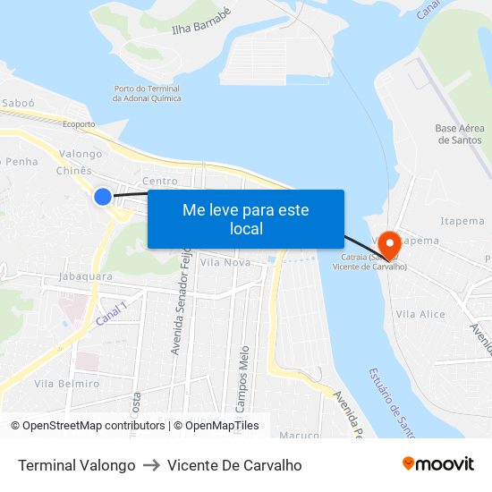 Terminal Valongo to Vicente De Carvalho map