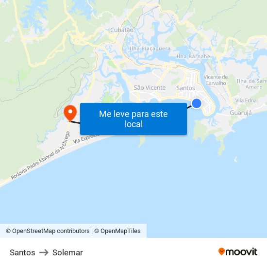 Santos to Solemar map