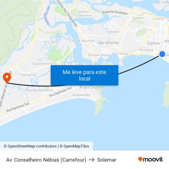 Av. Conselheiro Nébias (Carrefour) to Solemar map