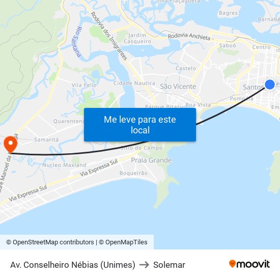 Av. Conselheiro Nébias (Unimes) to Solemar map