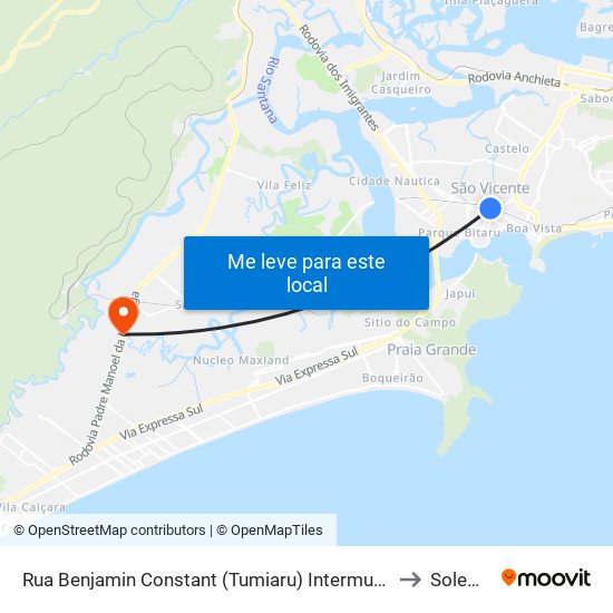 Rua Benjamin Constant (Tumiaru) Intermunicipais to Solemar map