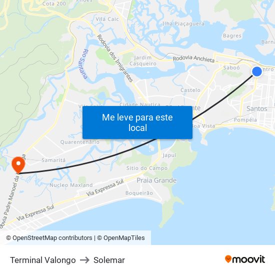 Terminal Valongo to Solemar map