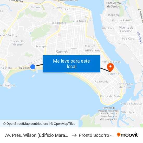Av. Pres. Wilson (Edifício Marambaia/Igreja Peniel) to Pronto Socorro - Zona Leste map