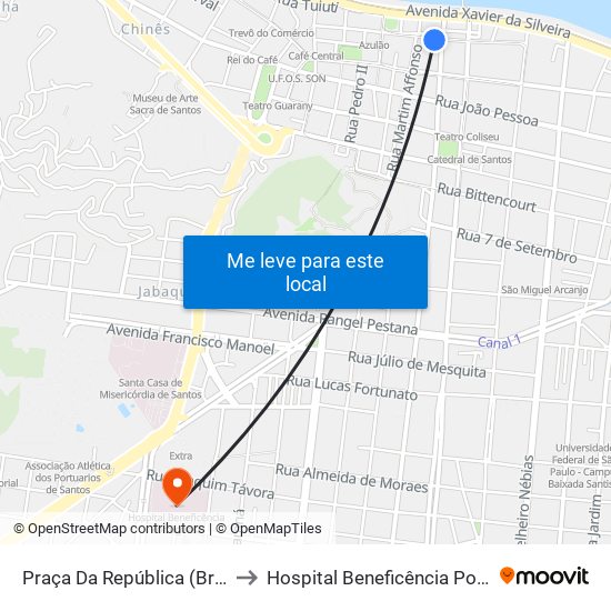 Praça Da República (Bradesco) to Hospital Beneficência Portuguesa map