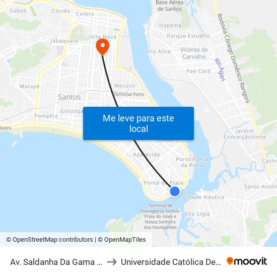 Av. Saldanha Da Gama (Senai) to Universidade Católica De Santos map