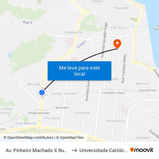 Av. Pinheiro Machado X Rua Carlos Gomes to Universidade Católica De Santos map
