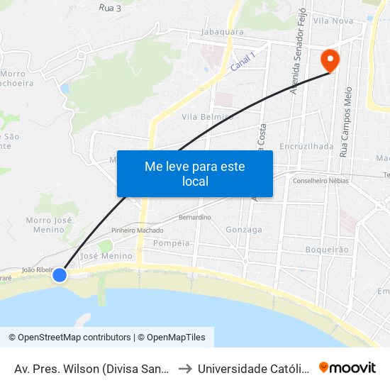 Av. Pres. Wilson (Divisa Santos/São Vicente) to Universidade Católica De Santos map