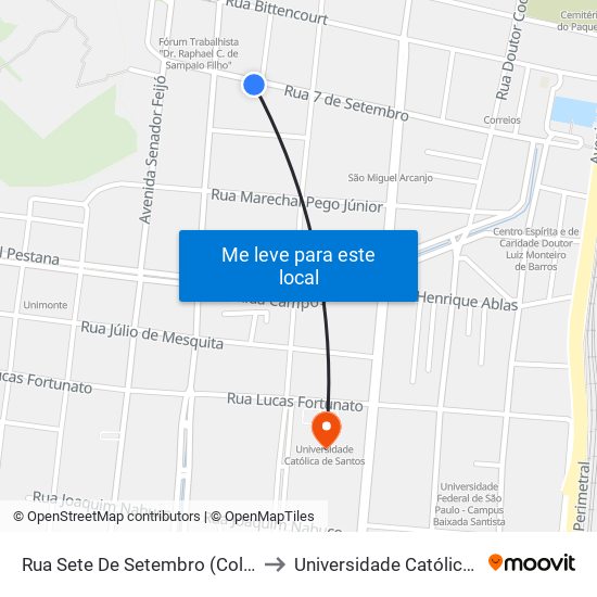 Rua Sete De Setembro (Colégio Santista) to Universidade Católica De Santos map