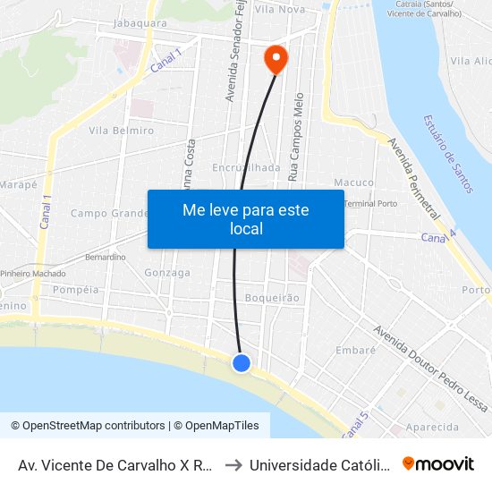 Av. Vicente De Carvalho X Rua Ângelo Guerra to Universidade Católica De Santos map