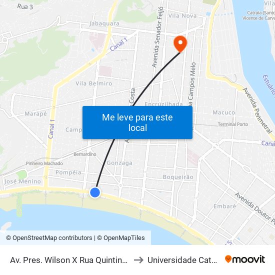 Av. Pres. Wilson X Rua Quintino Bocaiúva - Municipais to Universidade Católica De Santos map