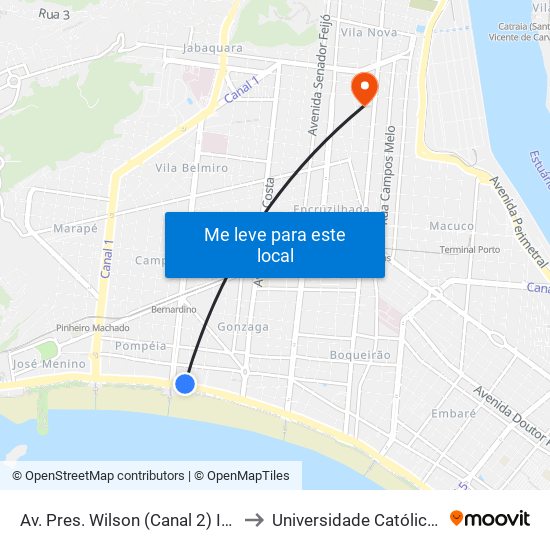 Av. Pres. Wilson (Canal 2) Intermunicipais to Universidade Católica De Santos map