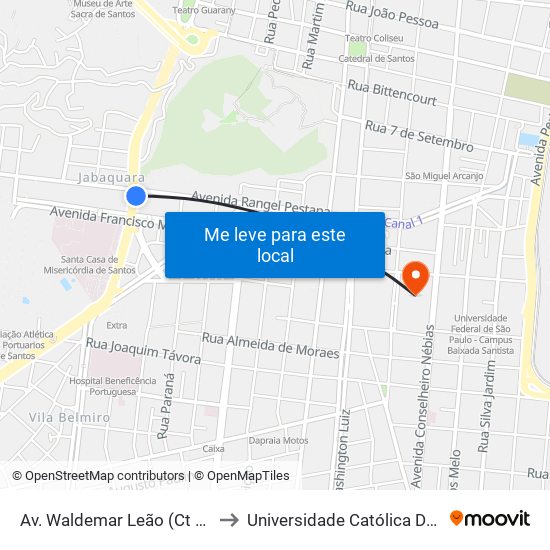 Av. Waldemar Leão (Ct Rei Pelé) to Universidade Católica De Santos map