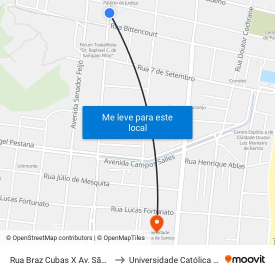 Rua Braz Cubas X Av. São Francisco to Universidade Católica De Santos map