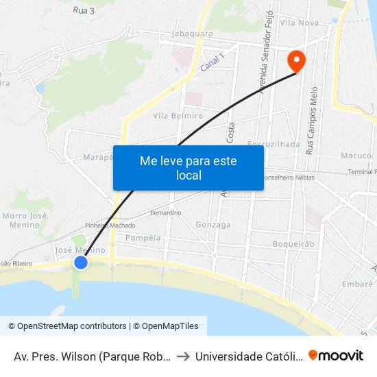 Av. Pres. Wilson (Parque Roberto Mário Santini) to Universidade Católica De Santos map