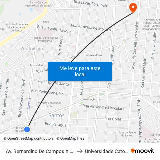 Av. Bernardino De Campos X Av. Marechal Deodoro to Universidade Católica De Santos map