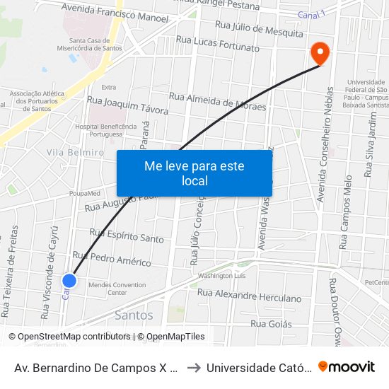 Av. Bernardino De Campos X Rua Evaristo Da Veiga to Universidade Católica De Santos map