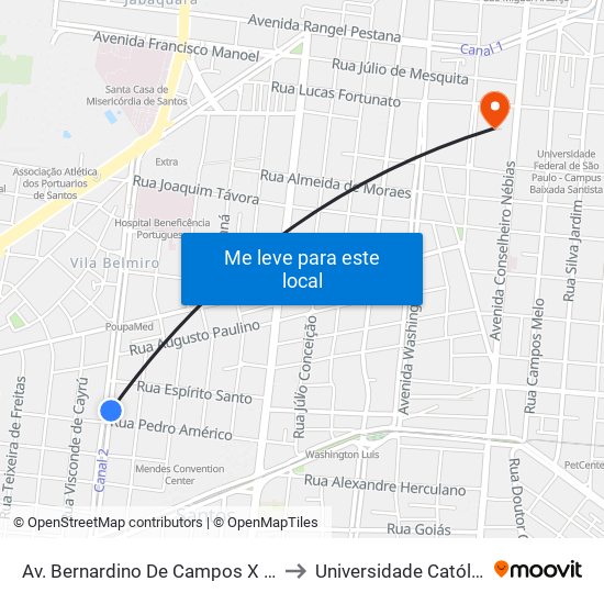 Av. Bernardino De Campos X Rua Pedro Américo to Universidade Católica De Santos map