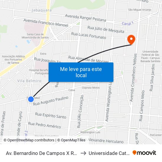 Av. Bernardino De Campos X Rua Carvalho De Mendonça to Universidade Católica De Santos map