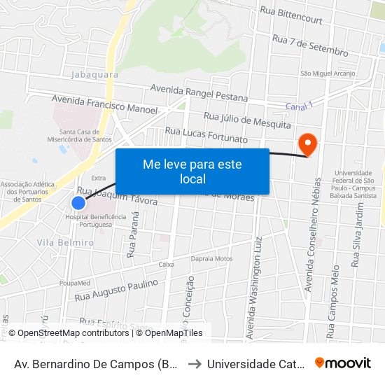 Av. Bernardino De Campos (Beneficência Portuguesa) to Universidade Católica De Santos map