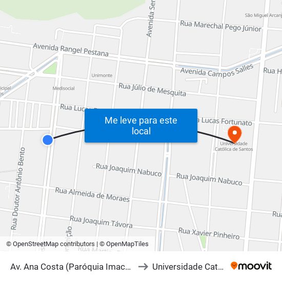 Av. Ana Costa (Paróquia Imaculado Coração De Maria) to Universidade Católica De Santos map