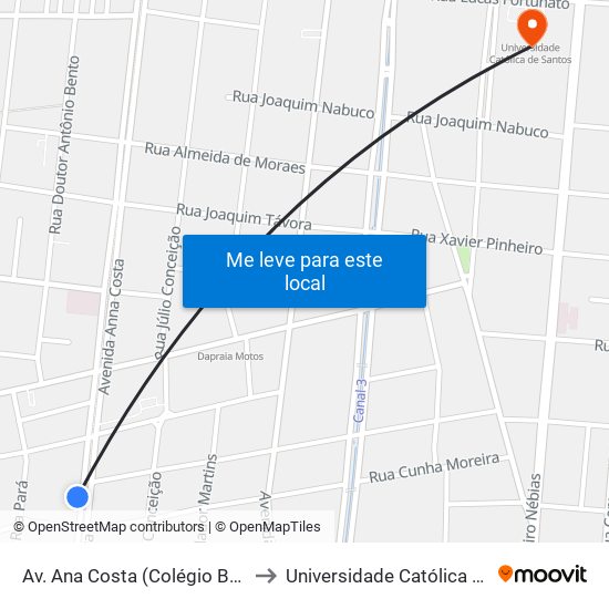 Av. Ana Costa (Colégio Borba Gato) to Universidade Católica De Santos map