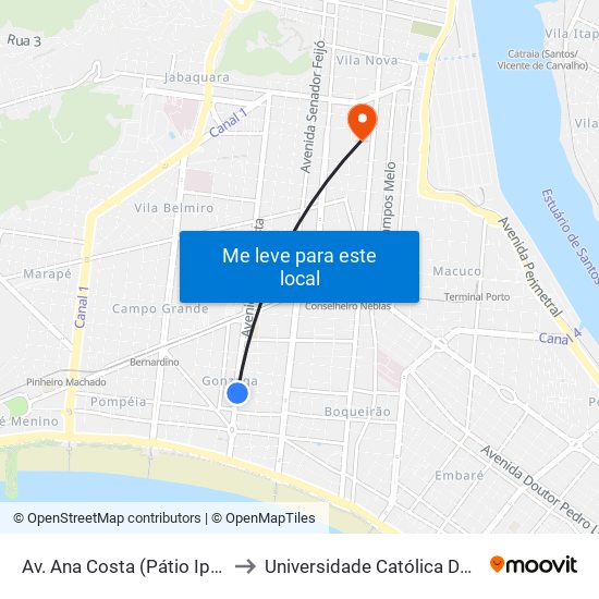 Av. Ana Costa (Pátio Iporanga) to Universidade Católica De Santos map