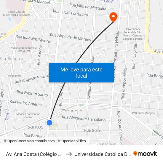 Av. Ana Costa (Colégio São José) to Universidade Católica De Santos map