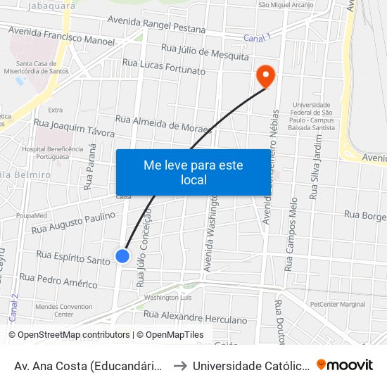 Av. Ana Costa (Educandário Anália Franco) to Universidade Católica De Santos map