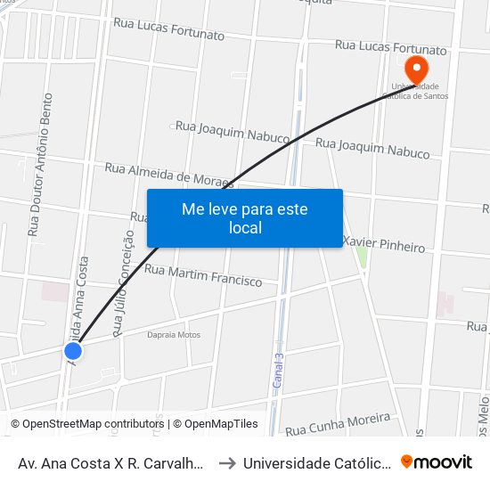 Av. Ana Costa X R. Carvalho De Mendonça to Universidade Católica De Santos map