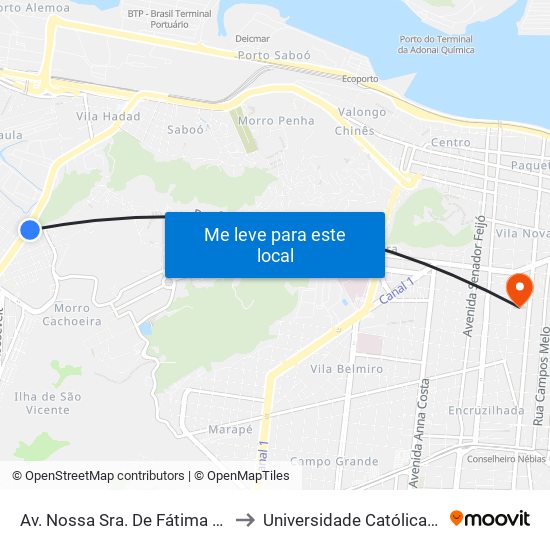 Av. Nossa Sra. De Fátima (Bom Prato) to Universidade Católica De Santos map
