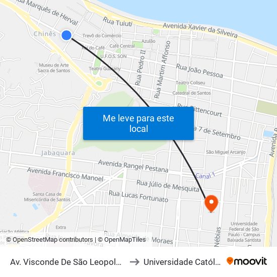 Av. Visconde De São Leopoldo X Rua São Bento to Universidade Católica De Santos map