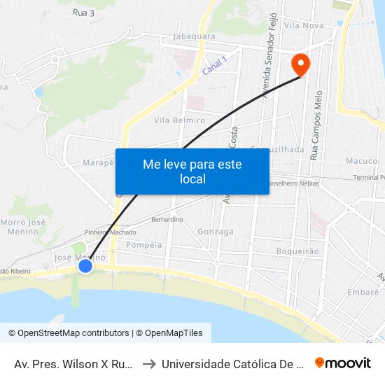 Av. Pres. Wilson X Rua Cyra to Universidade Católica De Santos map