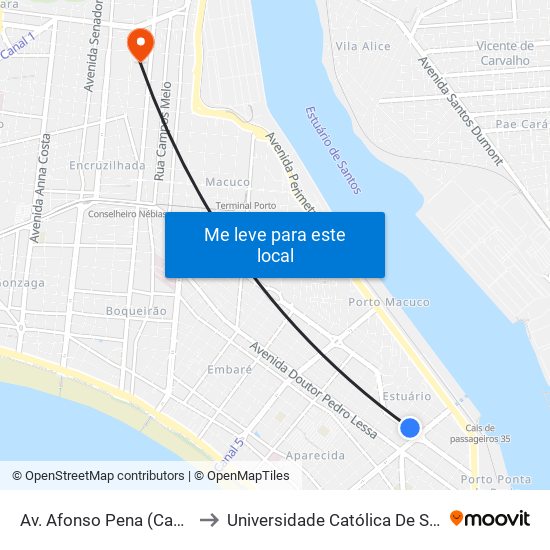 Av. Afonso Pena (Canal 6) to Universidade Católica De Santos map