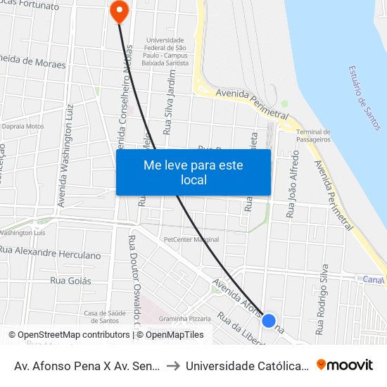 Av. Afonso Pena X Av. Senador Dantas to Universidade Católica De Santos map