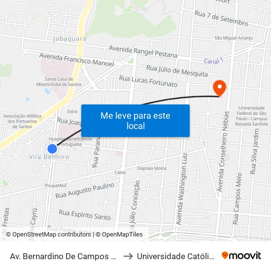 Av. Bernardino De Campos X Rua Tiradentes to Universidade Católica De Santos map