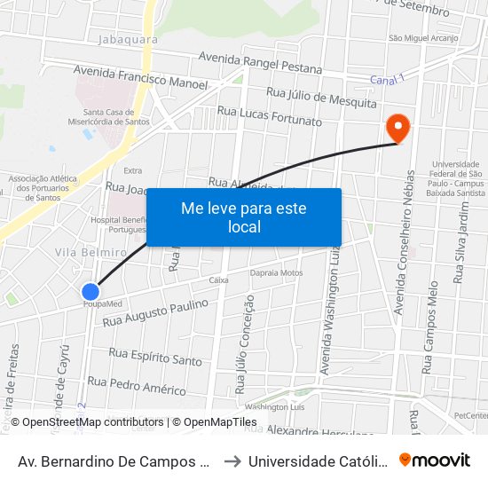 Av. Bernardino De Campos X Rua Guararapes to Universidade Católica De Santos map