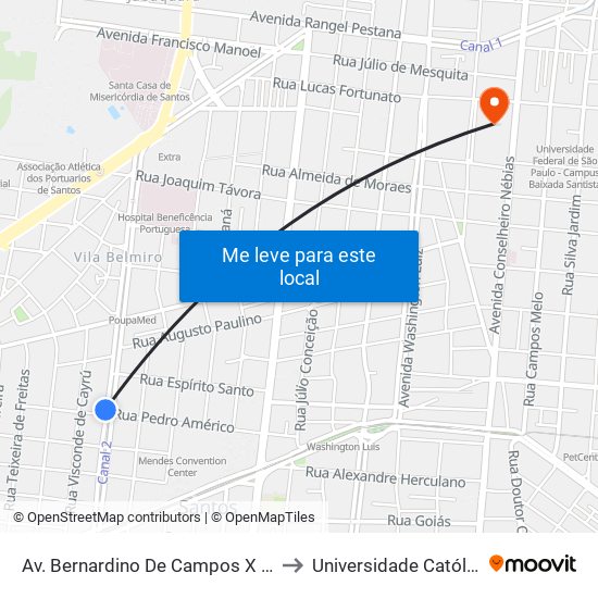 Av. Bernardino De Campos X Rua Pedro Américo to Universidade Católica De Santos map