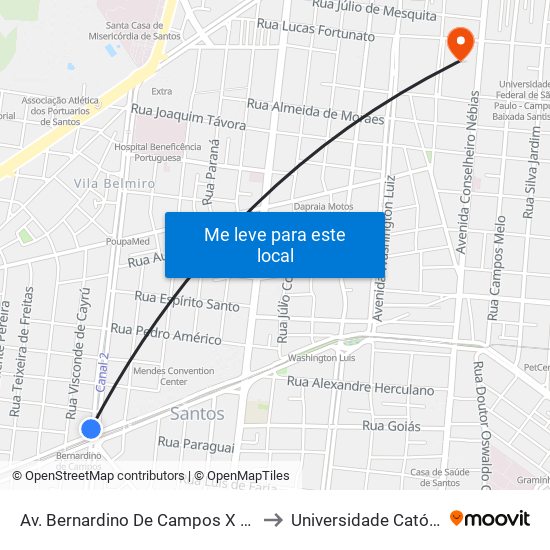 Av. Bernardino De Campos X Av. Francisco Glicério to Universidade Católica De Santos map