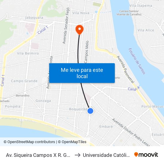 Av. Siqueira Campos X R. Germano Melchert to Universidade Católica De Santos map