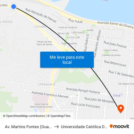Av. Martins Fontes (Guarde Aqui) to Universidade Católica De Santos map