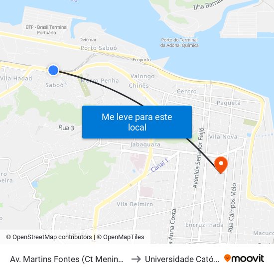 Av. Martins Fontes (Ct Meninos Da Vila) Municipais to Universidade Católica De Santos map