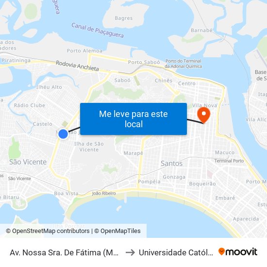 Av. Nossa Sra. De Fátima (Makro/Igreja Batista) to Universidade Católica De Santos map