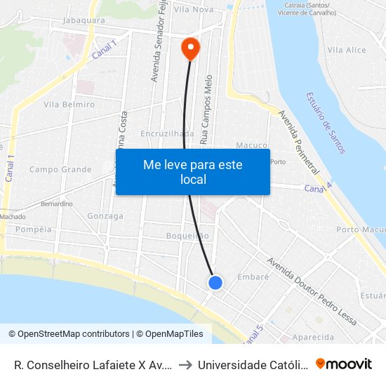 R. Conselheiro Lafaiete X Av. Siqueira Campos to Universidade Católica De Santos map
