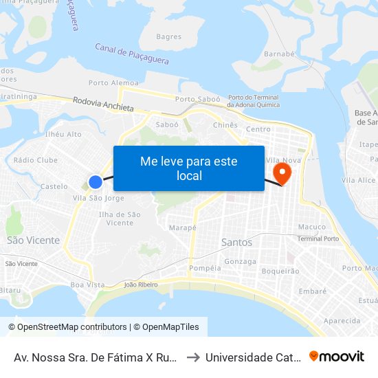 Av. Nossa Sra. De Fátima X Rua Francisco De Domênico to Universidade Católica De Santos map