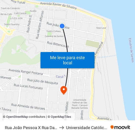 Rua João Pessoa X Rua Da Constituição to Universidade Católica De Santos map