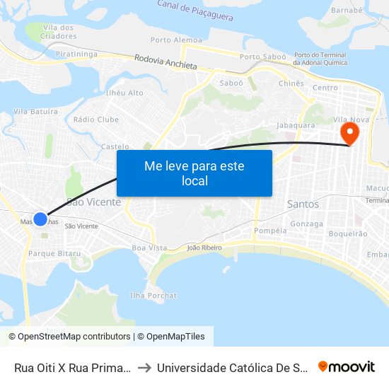 Rua Oiti X Rua Primavera to Universidade Católica De Santos map