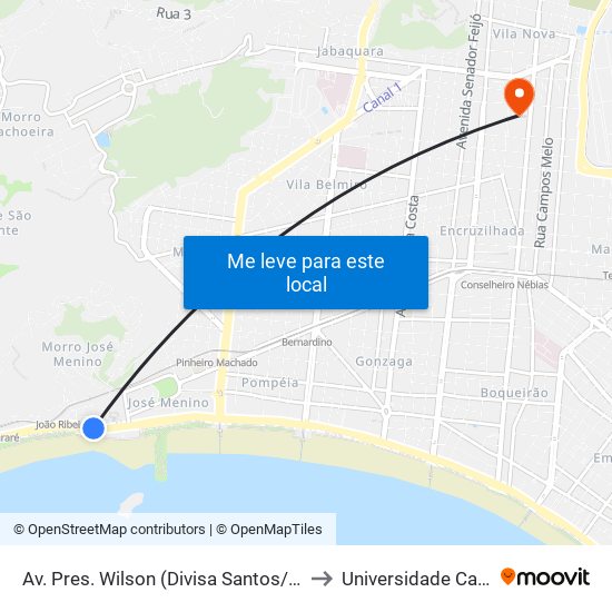 Av. Pres. Wilson (Divisa Santos/São Vicente) Intermunicipais to Universidade Católica De Santos map