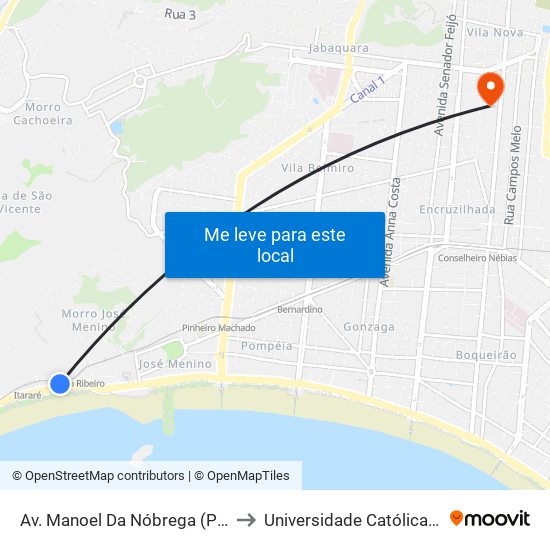 Av. Manoel Da Nóbrega (Posto Portal) to Universidade Católica De Santos map