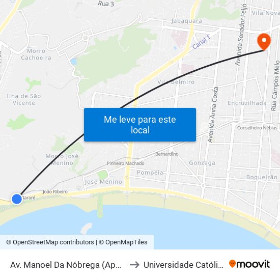 Av. Manoel Da Nóbrega (Após Área De Pouso) to Universidade Católica De Santos map